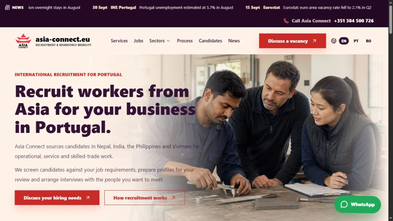Asia Connect Europe — pagina principală