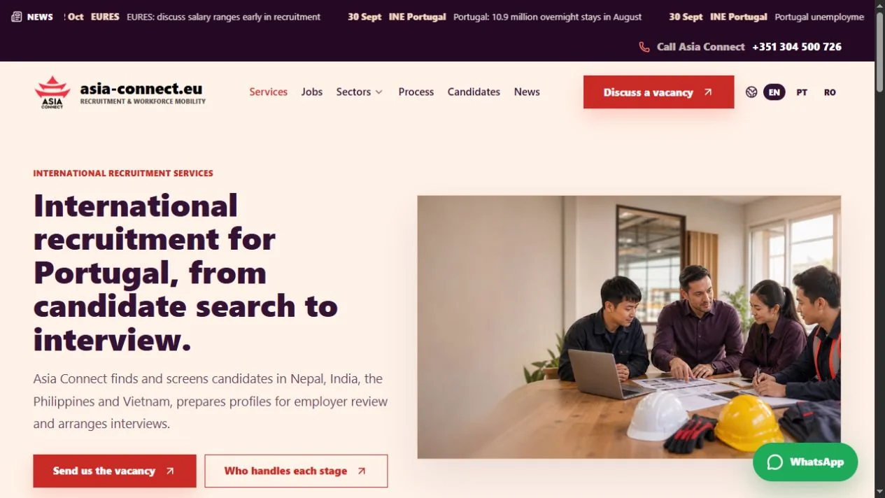 Asia Connect Europe — pagină interioară