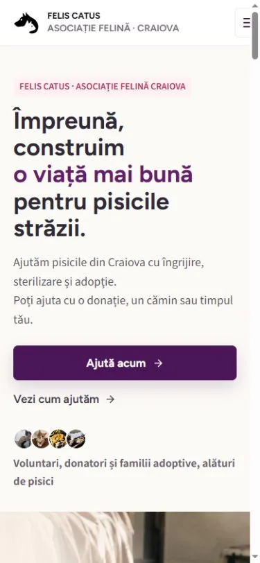 Felis Catus — pagina principală pe telefon
