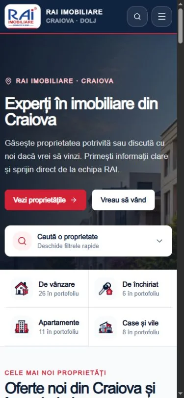 RAI Imobiliare — pagina principală pe telefon